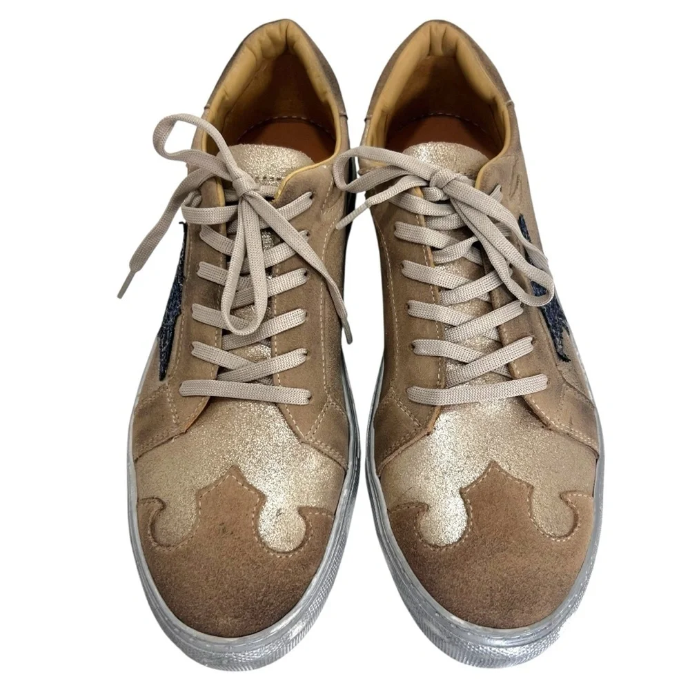 Dingo Playdate Leather Sneakers Tan and Blue Star Sneakers